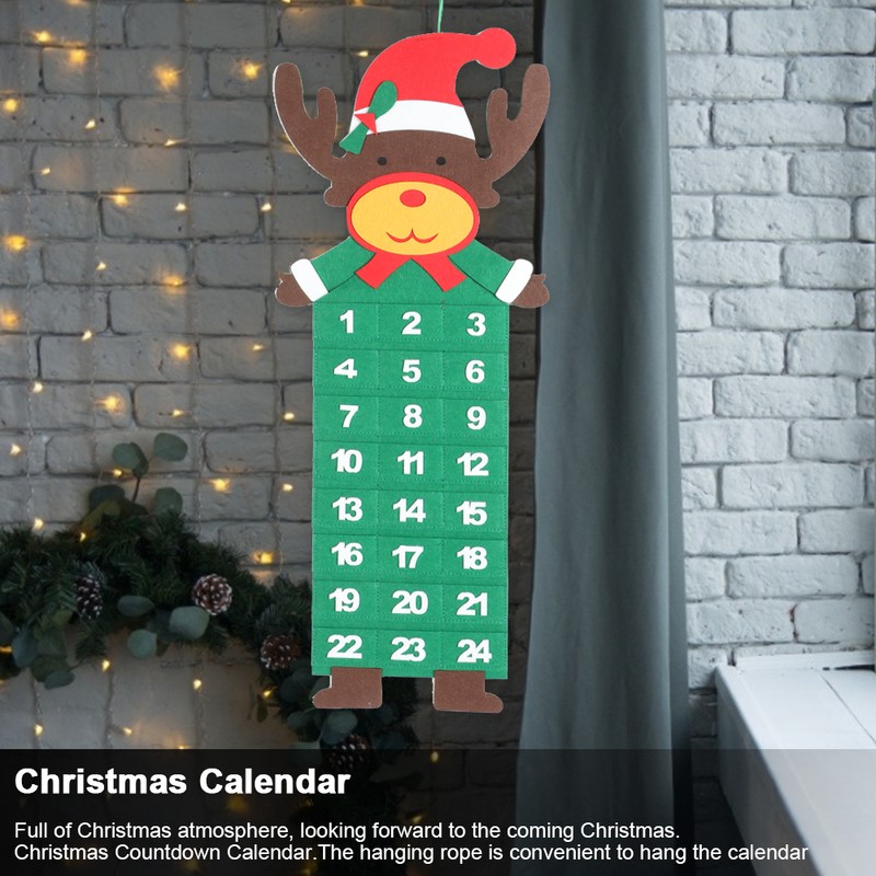 Christmas Themed Cute Felt Countdown Calendar Xmas Home Hanging DecorationElk