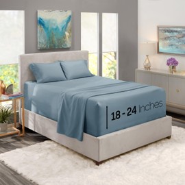 Nestl Twin XL Size Sheet Set, 4 Piece Extra Deep Pocket (18-24 inches), Microfiber, Hotel Luxury, Soft, Breathable, Wrinkle-Free, Easy to Care, Stone Blue