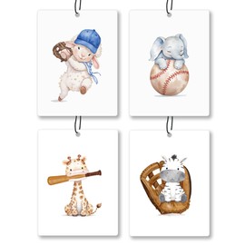 Exqcom Baseball Animal Nursery Air Freshener 4 Pcs, Cute Animal Baseball Supplies Hanging Scents Air Freshener for Kids Boys Gifts, Vintage Scented Car Accessories Decor for Boys Kids Room Nursery