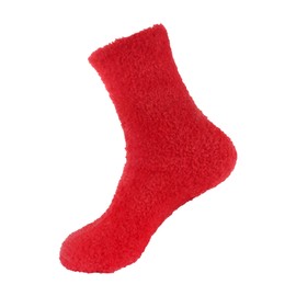 BambooMN Women's Super Soft and Cozy Feather Light Fuzzy Home Socks - Valentine Red - 4 Pair Value Pack - Size 4-10
