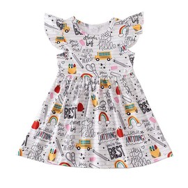 Toddler Little Girls Back to School Dresses -Apple, Pencils, Notebooks, Bookworm, School Bus，Glue,Tellurion,Blackboard Rainbow Dresses (6/7T, Back to School E)