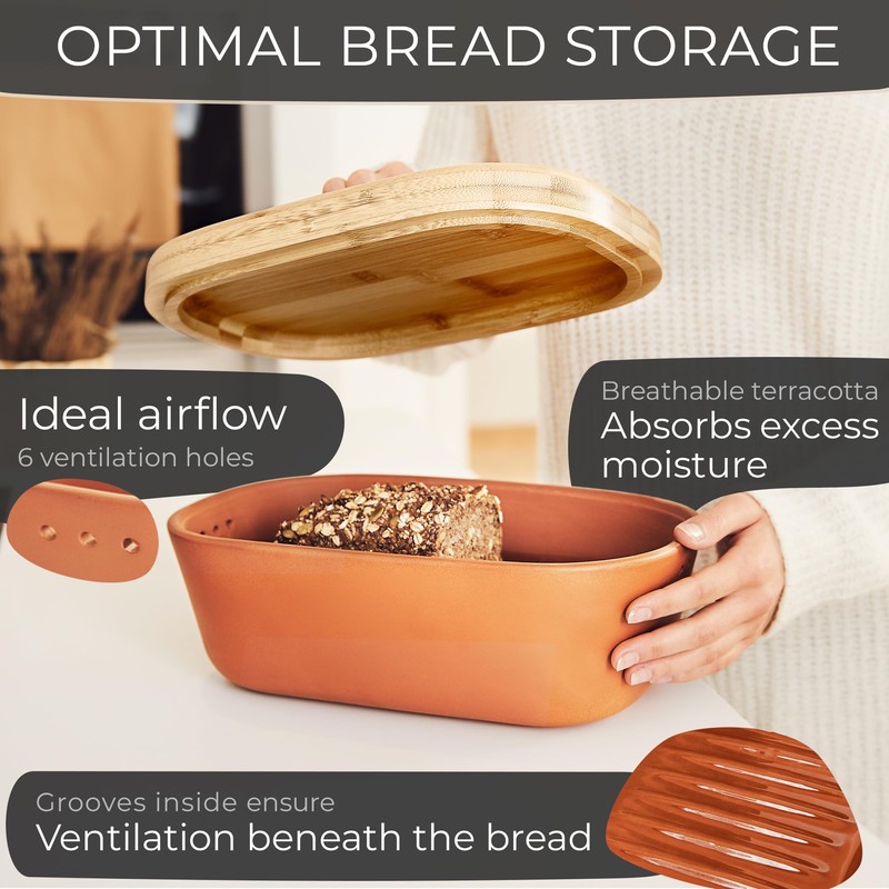 Steinzeit Bread Box Made from Breathable Terracotta (9.8x5.1x3.9 inches) -