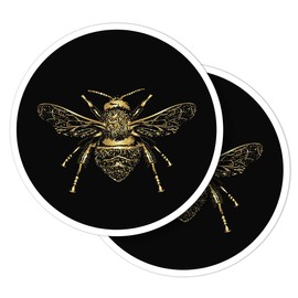 Vinyl Round Stickers (Set of 2) 10cm - Golden Bumble Bee Sketch for Laptops, Tablets, Luggage, Scrap Booking, Fridges #51044