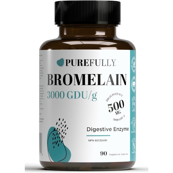 PUREFULLY Bromelain 3000 GDU/g 500mg, 90 capsules for Superior Digestive