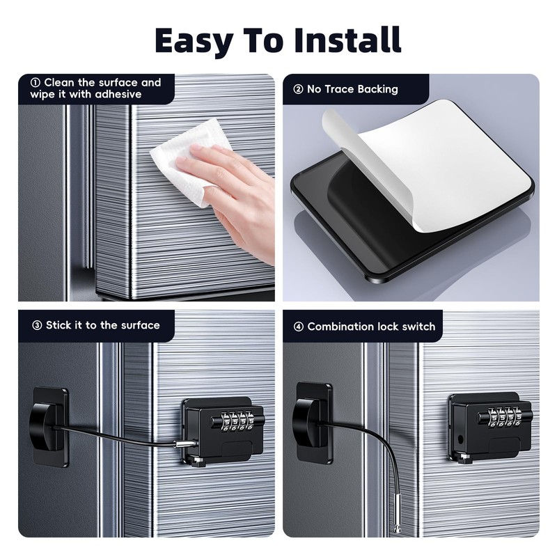 Child Proof Fridge Locks with 4 Code Password, Refrigerator Combination