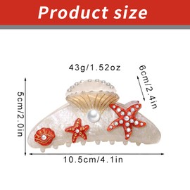 Seashell Hair Clip, Acrylic Shell Claw Clips, Cute Ocean Beach Seashell Pearl Crystal Large Claw Clip, Beach Hair Accessories, Summer Sea Shell Accessories Clips for Women and Girls