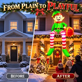 8FT Christmas Inflatable Elf for Holiday Display – LED Lighted Sitting Character for Indoor & Outdoor Christmas Decor