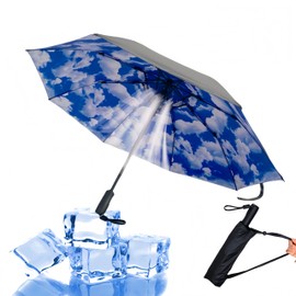 2-in-1 USB Rechargeable Cooling Umbrella with Built-In Fan | UV Sun Protection & Portable Design for Outdoor Activities (Blue sky)