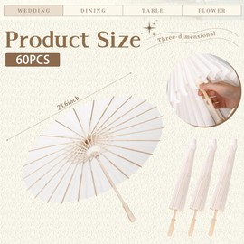 MBJZSL 60 Pack White Paper Umbrellas, 23.6 Inch Paper Parasol Umbrella Chinese Japanese Style DIY Umbrellas Decorative Vintage Decor for Wedding Props (60PCS)