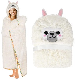 Wearable Blanket Adult Animal, Cute Hoodies, Comfy Blanket Hoodie, Gifts for Mom Girl Wife Friend for Christmas (Alpaca White)