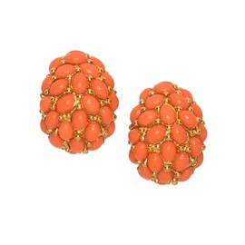Kenneth Jay Lane Coral-Color Clip-On Button or Cabochon Hoop Earrings (Cabachon Hoop - Large)