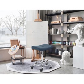 iMenting Wide Rolling Stools with Locking Rubber Wheels, Heavy Duty Rolling Stool Adjustable Height with Footrest for Office, Garage, Workbench, Swivel Drafting Work SPA Shop Salon Stools (Navy Blue)