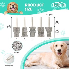LEKOMESH Dog Nail Grinder Bits - 2pcs 1/8" Animal Diamond Rotary Bit for Dogs and Cats, Pet Nail Grinder Wheel for Home Grooming Tools and Animal Nail Care