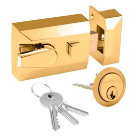 XFORT® Standard Deadlocking Night Latch 60mm, Complete with Rim Cylinder and 3 Keys, Elegant Polished Brass Nightlatch, External Door Lock for Front Door, High Security for Your Home or Workplace
