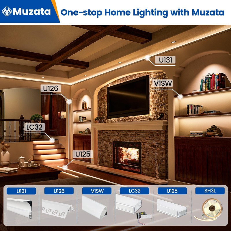 Muzata 6Pack 3.3FT/1M V Shape LED Channel Silver Aluminum LED