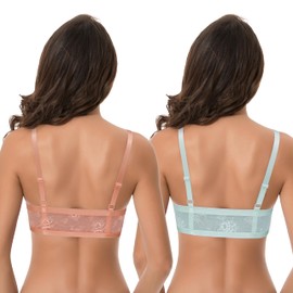 Curve Muse Latón de cierre frontal con aros de cobertura completa para mujer, 1 paquete o 2 unidades, Rosa camarón, azul cristal (paquete de 2), 34DDD