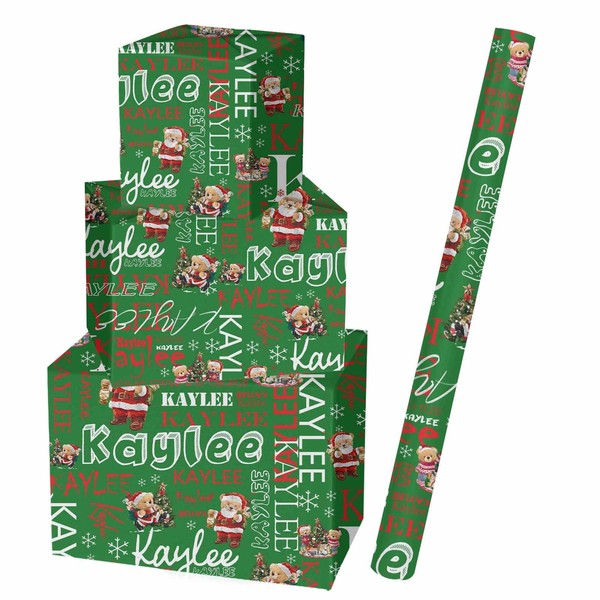 Vesserd Personalized Wrap Paper Customized Christmas Bear Wrapping Paper with