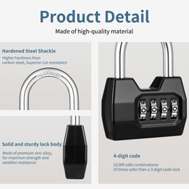 Disecu Combination Lock 4 Digit Locker Lock Outdoor Waterproof Padlock for School Gym Locker, Sports Locker, Fence, Toolbox, Gate, Case, Hasp Storage (Black, 1Pack)
