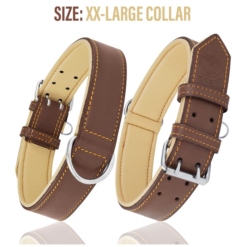 Riparo Brown Leather Dog Collar - Heavy Duty Wide Dog