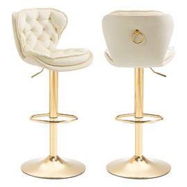 KINFFICT Bar Stools Set of 2, Velvet Counter Height Adjustable Barstools, Swivel Dining Bar Chairs Upholstered Modern Bar Stool for Kitchen Island, Cafe, Bar, Counter, Dining Room, Ivory