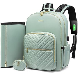LOVEVOOK Diaper Bag Backpack, Quilted Baby Bag with Changing Pad & Pacifier Holder, Waterproof Travel Diaper Bags with USB Charging Port for Baby Boys Girls, Stylish and Large Capacity, Mint Green