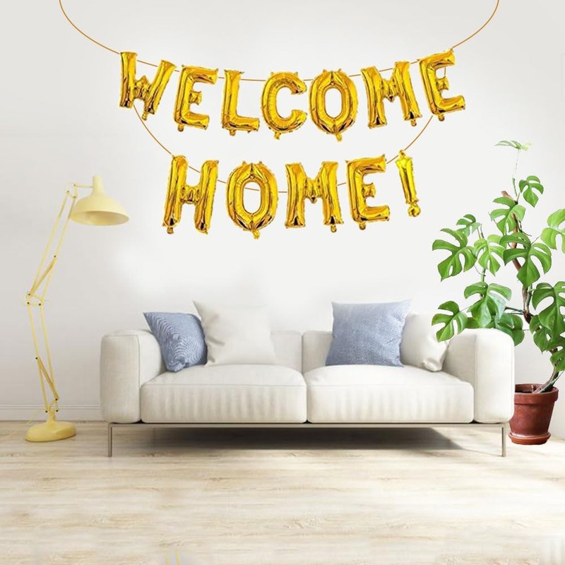 AnnoDeel 16inch WELCOME HOME Letter Balloons, Gold Alphabet Foil Mylar