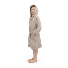 Ehrenkind® Children's Muslin Bathrobe with Hood, 100% Organic Cotton, Children's Bathrobe, Gentle, Soft and Quick-Drying, Beige, 110/116