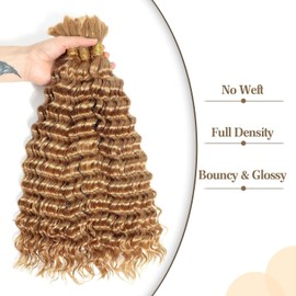 Hailookmey Human Braiding Hair for Boho Braids 150g Deep Wave Human Hair for Braiding 3 Bundles/Pack No Weft Curly Human Hair Extensions for Braids (#27 Honey Blonde Color,22 Inch)
