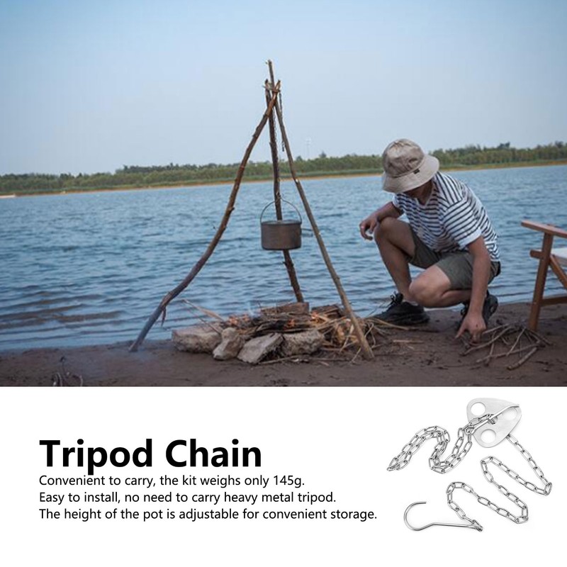 Tripod Pot Holder Stainless Steel Chain Portable for Outdoor Camping
