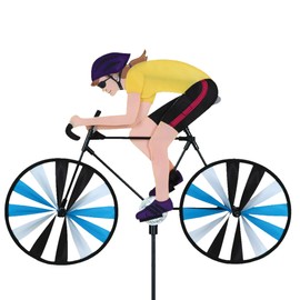 Road Bike Spinner Woman 1555 22" – Dynamic Cyclist Design, Weather-Resistant Outdoor Decor, Durable & Lightweight for Patios, Yards, and Gardens - Eye-Catching Wind Spinner with Rotating Wheels