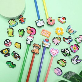 100PCS Pencil Toppers,Cute Pencil Charms for Students Bulk School Teacher Supplies Fun Pen Toppers Charms,PVC Pencils Clips Accessories Random Different Pencils Decor Classroom Rewards Prizes gifts