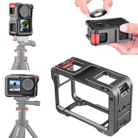 DJI ACTION 4/OSMO ACTION 3 Cage Aluminum Alloy Quick Release Protective Frame Camera Protective Case with Cold Shoe Groove and 1/4 Screw Hole, Connectable Tripod, Selfie Stick, Microphone, etc