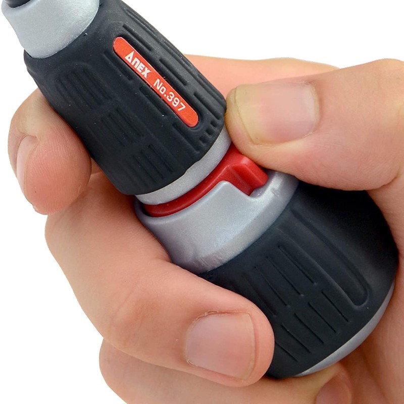 ANEX Ratcheting Screwdriver Ball Handle, Japanese Heavy Duty Magnetic Bit