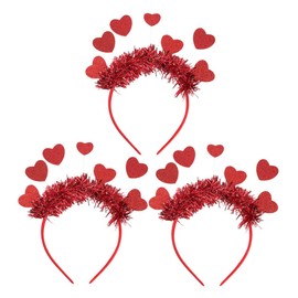 Outanaya 3pcs Glitter Heart Headband Tinsel Heart Hair Accessories for Valentines Day Weddings and Parties Easy to Wear Sparkling Design Durable Construction