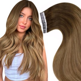 LaaVoo Tape Hair Extensions, Real Hair, Medium Brown to Light Brown and Darkest Blonde, Invisible, Straight, 30 g/20 Pieces, 12 Inches/30 cm #6/8/14