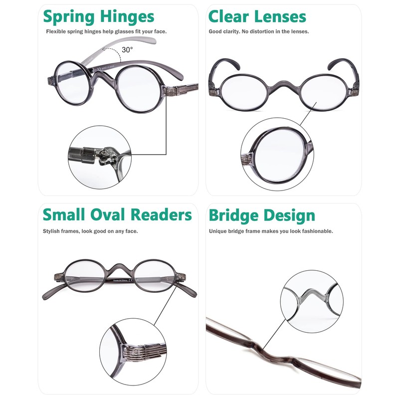 Eyekepper - Gafas de lectura pequeñas ovaladas redondas para hombre