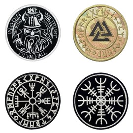 4 Pcs Viking Rune Compass North EU Patches Tactical Flag Patches Hook and Loop Embroidered Fastener Applique Military Emblem for Backpacks,Caps,Vests,Jeans,Clothes,Hats