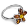 Sterling Silver Multicolor Flower Amber Ring