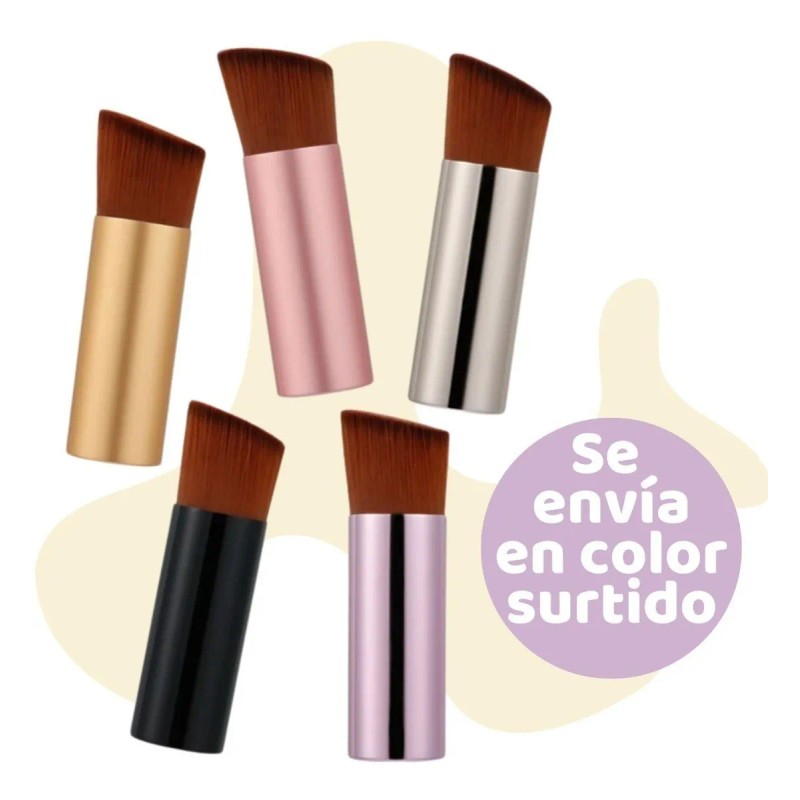 Brocha Maquillaje Base Punta Diagonal Madera + Mini Brocha F