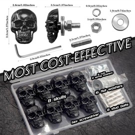 Sanyeyufeng 8 PCS Skull License Screws Skeleton Frame Plate Bolt Gothic Skulls Decor for Car, Motorcycle, Truck, Vehicle (Black)