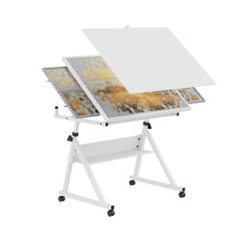 Henf 1500 Piece Puzzle Table with Drawers, Jigsaw Puzzle Table with Wheels, 35.4" x 25.98" Adjustable Puzzle Tables for Adults Tilting-Angle Portable Jigsaw Puzzle Board with Legs for Adults,White