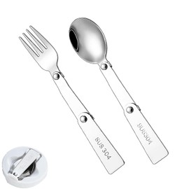 2 PCS Foldable Forks and Spoons Set, Tainless Steel Foldable Spoon, Tableware for Outdoors Travel Camping Replacement Utensil, for Outdoor Picnic Travel