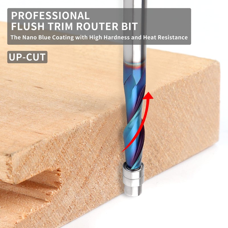 Upcut Spiral Flush Trim Router Bit, 1/4 Inch Shank Solid