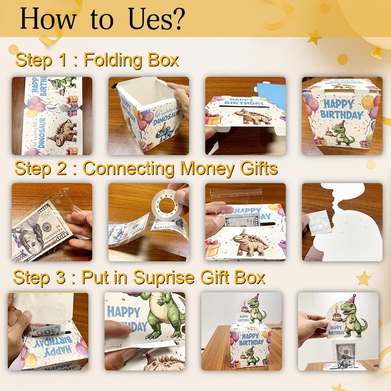 ChillHui Father Birthday Money Gift Boxes, Black Gold Birthday Money