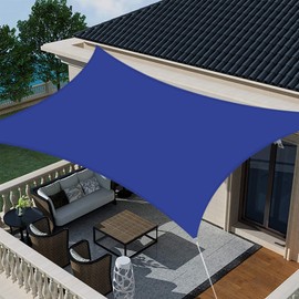 Teynewer Sun Shade Sail Waterproof for Patio Party Backyard Lawn Garden Outdoor Sunscreen Awning 2 x 3 m Rectangle Canopy PES Polyester 95% UV Block Shade Cover With Free Wind Rope, Blue