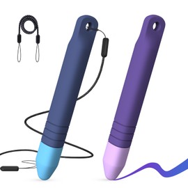 Mixoo Kid-Friendly Stylus Pens for Touch Screens with Tethers - Mixoo Anti-Rolling Tablet Stylus 2 Pack for Kids, Compatible with iPad, iPhone, Tablets, Kindle and All Touch Screen Devices (Blue+Purple)