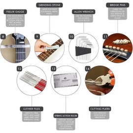 Guitar Repairing Maintenance Tool Kit 72Pcs Guitar Repair Kit Including Guitar Strings, Plectrums, Bridge, Guitar Code For Acoustic Electric Guitar Bass Ukulele