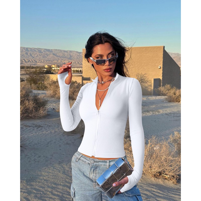 OQQ Womens 2 Piece Long Sleeve Tops Stand Neck Front