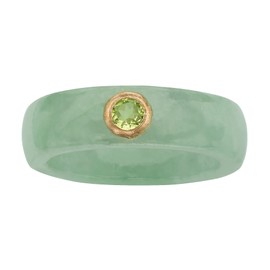 PalmBeach 10K Yellow Gold Round Genuine Black or Red or Green Jade With Genuine White Topaz or Garnet or Peridot Accent Bezel Set Ring Size 9