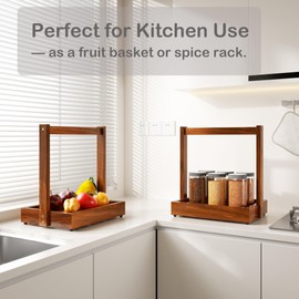 promitop Teak Organizer for Bathroom Kitchen - Use as Shower Caddy Towel Holder Toilet Paper Storage Fruit Basket Spice Rack with Non-Slip Base